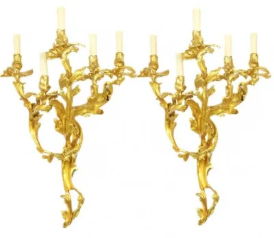 Produktbild von Casa Padrino Barock Wandleuchten Set Roccoco Gold aus Bronze - 55 x 35 x 80 cm - Wandlampe