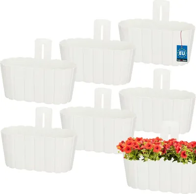 Produktbild von KOTARBAU® 6er Set Blumenkasten Balkon Wandampel Blumentopf 28x14cm H: 13cm Weiß Wandampel für Pflanzen Wandblumentopf Hängende Blumentöpfe Hängetopf Kunststoff