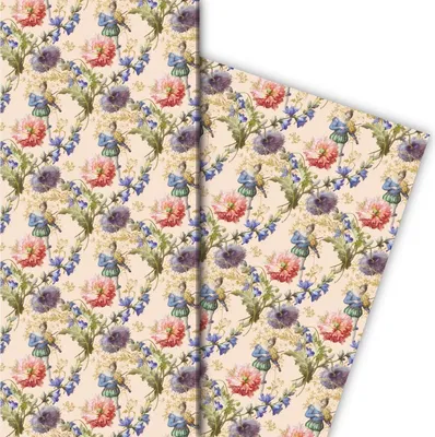 Produktbild von Elegantes Blumen Geschenkpapier mit venezianischem Violonisten auf beige - G7718, 32 x 48cm
