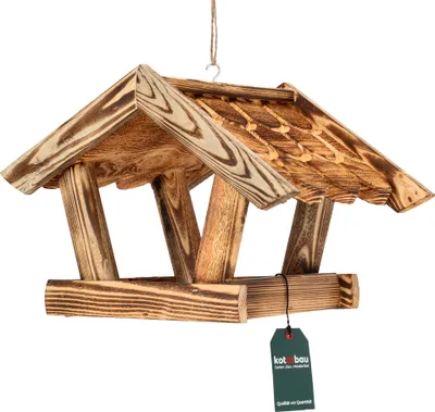 Produktbild von KOTARBAU® Vogelhaus Vogelfutterhaus Vogelhäuschen aus Holz 39x27x26 cm Futterhaus mit Dach Spatzenhaus Natürlich Geflammt Vogelhaus zum Aufhängen