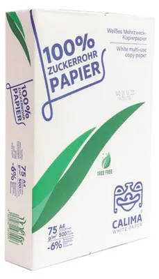 Produktbild von CALIMA Kopierpapier 8045-10A75S Zuckerrohrpapier A4 75g weiß 500 Blatt Packung mit 5 Stück