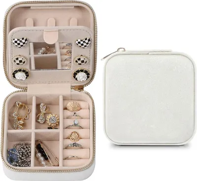 Produktbild von Reise Schmuckk?stchen, Klein Schmuckaufbewahrung, Schmuckschatulle fš¹r Damen, Samt Schmuck Organizer, Schmuck Geschenk Box fš¹r Frauen(Beige)