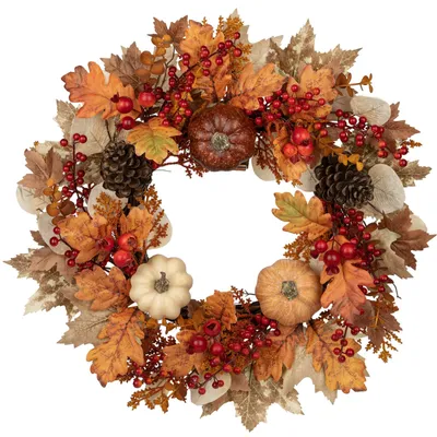 Herbstkranz 61 cm mit Kürbissen, Blättern & Tannenzapfen