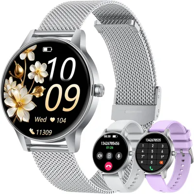 Smartwatch Damen 1,27" HD Touchscreen Bluetooth Anrufe Pulsuhr Schlafmonitor Menstruationszyklus 100+ Sportmodi IP68 Fitnessuhr Android iOS