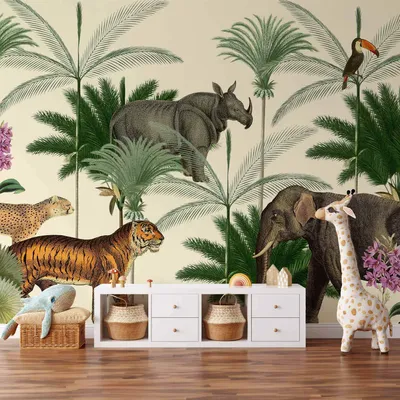 Produktbild von Selbstklebende Folie Fototapete - Jungle Land With Animals in the Style of Old Engravings 441x315 cm Tiere e-C-10093-a-a