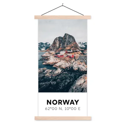 Produktbild von MuchoWow® Textilposter Norwegen - Wasser - Bergen 60x120 cm mit holzfarbenen Rahmen - Holz