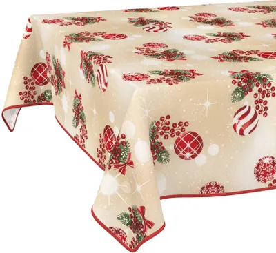 Produktbild von Tischdecke Weihnachten Weihnachtskugel Beige 180x100cm Band Wasserabweisend abwaschbar