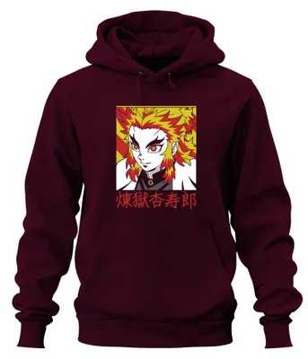 Produktbild von Rengoku Kyojuro Kimetsu no Yaiba Anime Flammenhaar Hoodie Kapuzenpullover, Burgundy, S