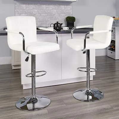 Produktbild von 2er-Set Barhocker mit Armlehnen und Lehne höhenverstellbar in Weiß (2 Barhocker/Weiß)