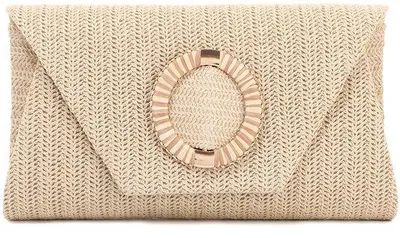 Produktbild von Sophistische Sommerhandtasche mit abnehmbarem Handfächer zu Strand, Hochzeit und Gala-Ereignissen, cremefarbene Beuteltasche mit Gurtgarnitur
