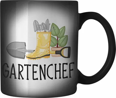 Produktbild von Trendation - Gartenchef Farbwechsel Zauber-Tasse Geschenk Gärtner Gartenarbeit Hobby Garten Karabiner Farbwechsel Zauber-Tasse Edelstahl Hobbygärtner Lustig (Schwarz)