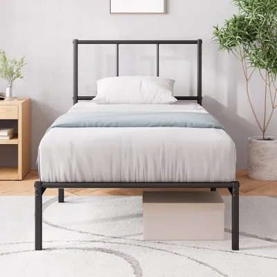 Metallbett 190x90 cm mit Kopfende, Lattenrost, Stauraum, schwarz