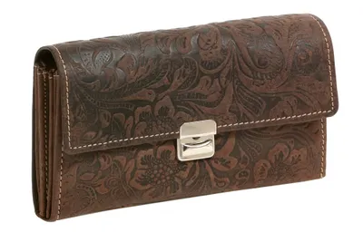 Produktbild von LEAS Kellner- & Taxifahrerbörse Lilienmuster Natur Trucker Trachten Vintage-Style Echt-Leder, braun