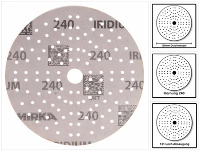 Produktbild von MIRKA Klett-Schleifscheibe (CER) Multilochung,Ø 150 mm, Körnung: 240