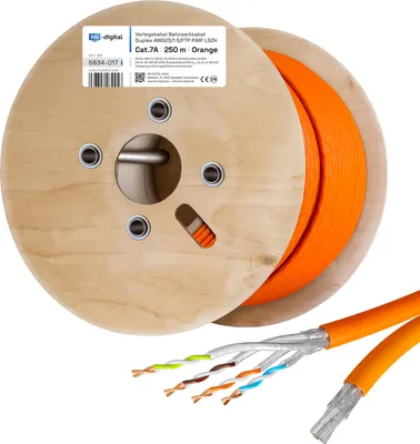 Produktbild von hb-digital Verlegekabel Duplex Netzwerk CAT 7a Installationskabel 250m max. 1200 MHz S/FTP AWG23 LSZH orange