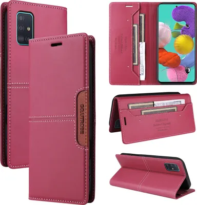 Obrázek produktu pro Pouzdro pro Samsung Galaxy A51 4G, kožené flipové peněženkové pouzdro s přihrádkou na karty a stojánkem Červený