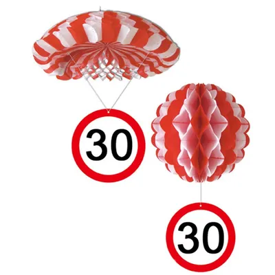 Produktbild von Sortiert 1 Deko Ballon oder 1 Deko Fallschirm mit Schild 30. Geburtstag