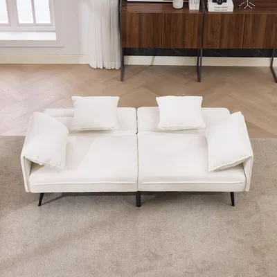 Image de OKWISH Canapé Convertible 2 Places - avec Dossier Réglable et Fonction Lit, Blanc, Moderne et Multifonction