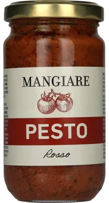 Produktbild von Mangiare Pesto Rosso 190g – Italienisches rotes Pesto mit Tomaten & Olivenöl