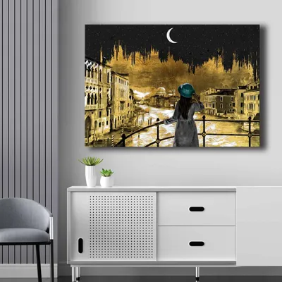 Produktbild von Wallity, 70100NISC-042, Dekorative Leinwandmalerei, 100 % LEINWAND (Stärke: 2,8 mm), Gold, 70 x 100 cm