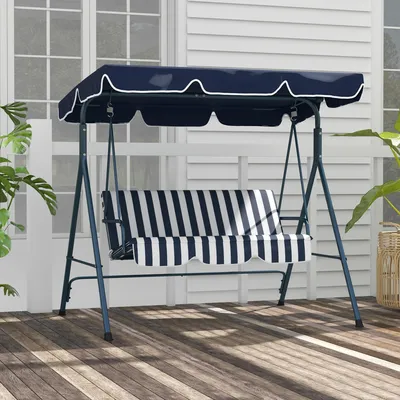 Produktbild von Hollywoodschaukel 3-Sitzer mit Sonnendach, Gartenschaukel wetterbeständig, Stahlrahmen, Blau | 172 x 110 x 153 cm | 16,4 kg | bis 200 kg