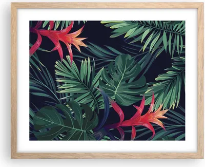 Produktbild von Gerahmtes Poster - Rahmen in heller Eiche - Exotisch Blumen Blätter - 50x40 cm - Wand Bild - Wanddeko - Wandbilder - Wandposter - Bilderrahmen - Bilder - Kunstdruck - Wandbild - P2NAA50x40-4308