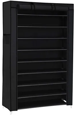 Zdjęcie produktu dla Półka na buty z pokrywą, 10 półek, pojemność na 40 par, kolor czarny, wymiary: 88 x 28 x 160 cm