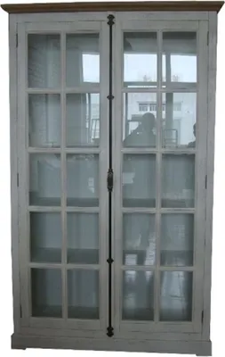 Produktbild von Casa Padrino Landhausstil Vitrine Antik Weiß / Naturfarben 136 x 43 x H. 222 cm - Vitrinenschrank mit 2 Glastüren - Landhaus Möbel Schrank