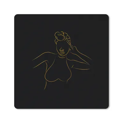 Produktbild von MuchoWow® Mauspad Mousepad Frau - Kopftuch - Strichzeichnung - Gold 20x20 cm - Mousepads - Maus Mat - Pad - Mausunterlage - Desk Mat - Bureauartikeln