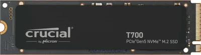 A top-down view of a Crucial T700 1TB PCIe Gen5 NVMe M.2 SSD.