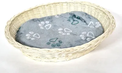 Produktbild von Weidenkorb mit Zopfrand Hundekorb aus Vollweide in Weiß 70 cm, Größe: + Kissen