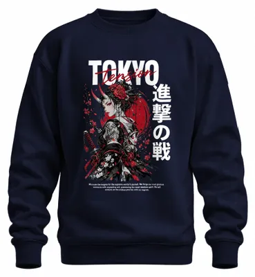 Productafbeelding van Tension Oni Ge Samurai Japan Katana Y2K Manga Otaku Sweater, Marineblauw, Maat L