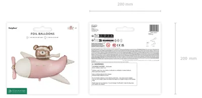 Obrázek produktu pro Fóliový balón Medvěd v letadle 94x61cm krémově světle růžový