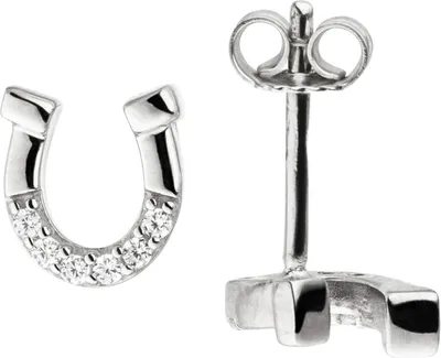 Produktbild von Paar Ohrstecker 8mm Hufeisen aus 925 Silber mit 12 Zirkonia Ohrschmuck Ohrringe