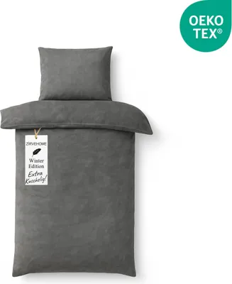 Produktbild von Winter Bettwäsche 135x200 cm. 4 teilig Cashmere Touch Fleece Kuschelig, Warm Grau