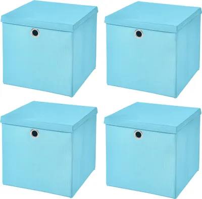 Produktbild von 4 Stück Hellblau Faltbox 28 x 28 x 28 cm Aufbewahrungsbox faltbar mit Deckel