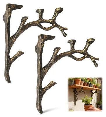 Imagen del producto de Omgoods - Juego de 2 soportes de latón envejecido para estanterías, para montaje en pared