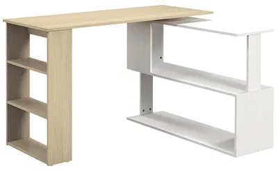 Immagine prodotto di Scrivania Angolare con Piano Girevole a 360° e 5 Ripiani 120x110x74,5 cm in Truciolato Color Legno Bianco