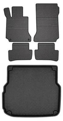 Zdjęcie produktu dla Dywaniki gumowe + mata bagażnika do Mercedes-Benz Klasa C W204 2007-2014 (kombi) – czarne, dopasowane – Wielganizator SolidPRO