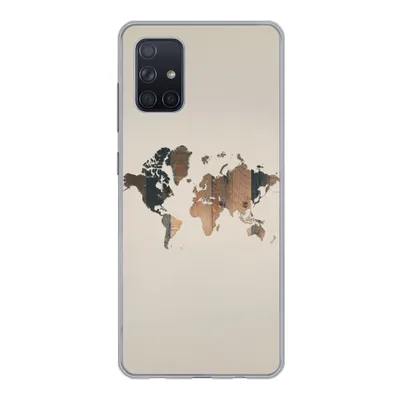 Produktbild von MuchoWow® Handyhülle Schutzhülle Hülle für Samsung Galaxy A51 Weltkarte -Holz - Regal Silikon Softcase Handy Hülle - Schutzabdeckung