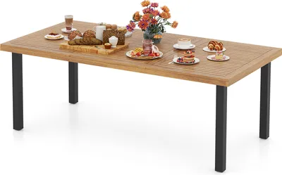 Obrázek produktu pro Zahradní stůl COSTWAY s otvorem pro slunečník, 200x100 cm, velký stůl na terasu pro 8 osob, obdélníkový balkonový stůl z akáciového dřeva, venkovní jídelní stůl