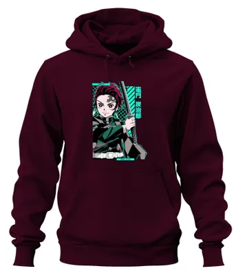 Produktbild von Tanjiro Demon Slayer Kamado Schwert Anime Manga Geschenk Hoodie Kapuzenpullover, Burgundy, L