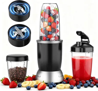 Produktbild von Teendow BL916AB 2-in-1 Standmixer, Smoothie-Maker & Kaffeemühle, 1200 W, 25000 U/min, tragbarer Mixer mit 3 Reisebechern, Selbstreinigungsfunktion