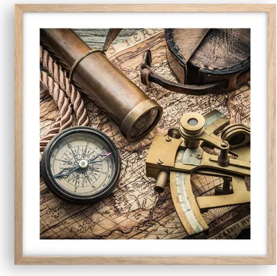 Produktbild von Gerahmtes Poster - Rahmen in heller Eiche - Kompass Kompass Karte - 50x50 cm - Wand Bild - Wanddeko - Wandbilder - Wandposter - Bilderrahmen - Bilder - Kunstdruck - Wandbild - P2NAC50x50-3730