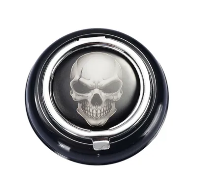 Produktbild von Taschen ASCHENBECHER Ø6,7cm Schädel Skul mit Deckel Glutkiller aus Metall rund mini Reiseaschenbecher Taschenaschenbecher Reise Outdoor 21 (Motiv-3)