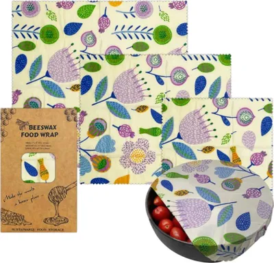 Image de 3 pièces Feuilles de cire d'abeille Pour aliments, Kit écologique réutilisable de feuilles de cire d'abeille pour aliments, papier de cire d'abeille (Design 7)