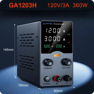 Produktbild von Labornetzgerät - Regelbares DC Netzteil 120V 3A - Einstellbare Spannung und Stromstärke - Digitalanzeige - USB Schnellladeport - GA1203H