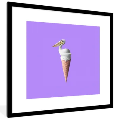 Produktbild von MuchoWow® Gerahmtes Poster Eiscreme - Vogel - Pelikan - Weiß - Eistüte 40x40 cm - Poster mit Schwarzem Bilderrahmen Wandposter Rahmen Foto Bilder - Poster - Plakat im Rahmen