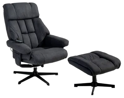 Produktbild von Relaxsessel mit Hocker - Grau - Mikrofaserbezug - Metallgestell - mit Massage- und Wärmefunktion