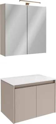 Produktbild von Fackelmann Möbel-Set 5-teiliges Badezimmermöbel-Set in modernem Kaschmir, Waschtischunterschrank, Keramikbecken & beleuchtetem Spiegelschrank